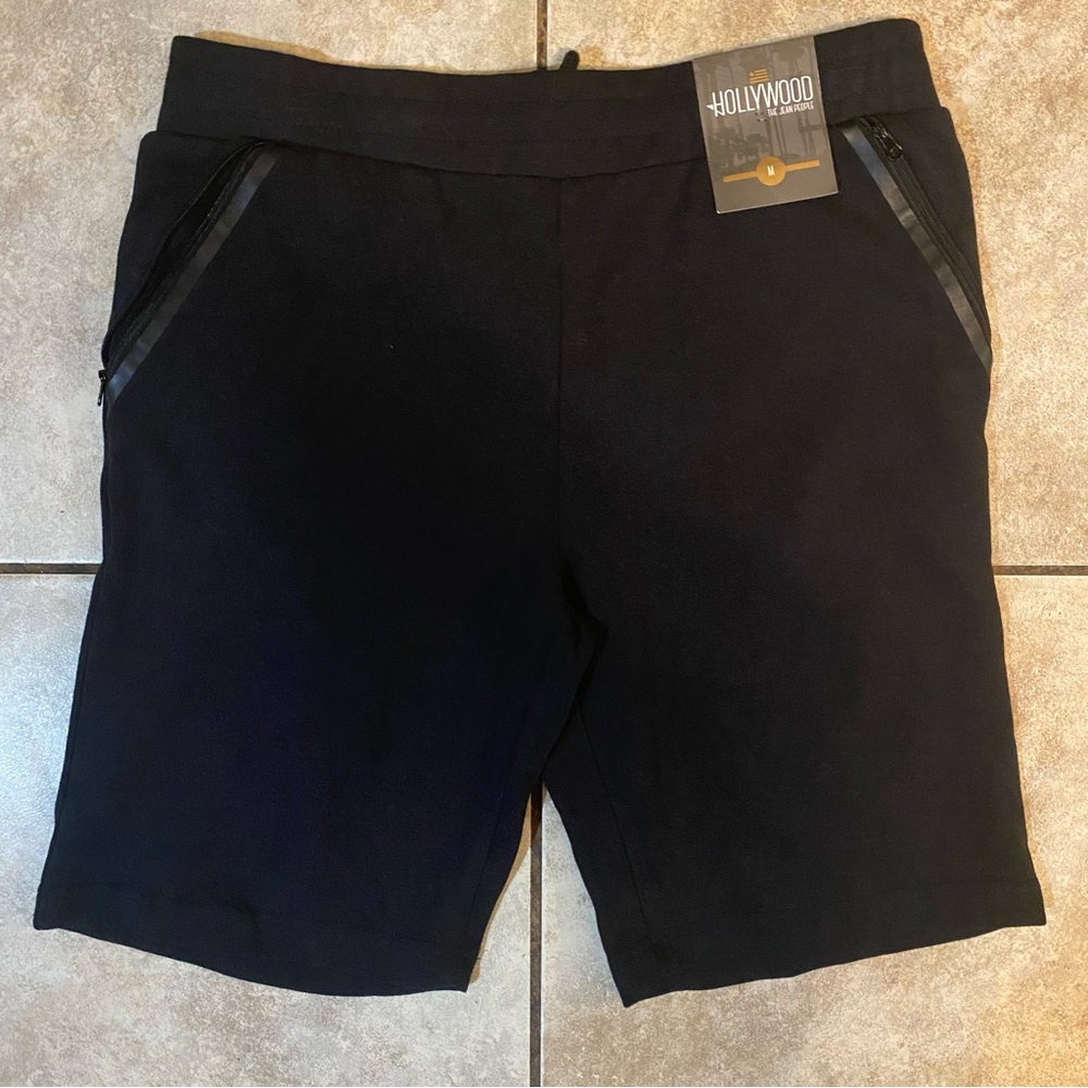 Mens Athletic shorts Hollywood The Jean People Size Medium Black w/ Zip pockets